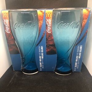 Coca-Cola Blue Glass Pair with Embossed Logo
